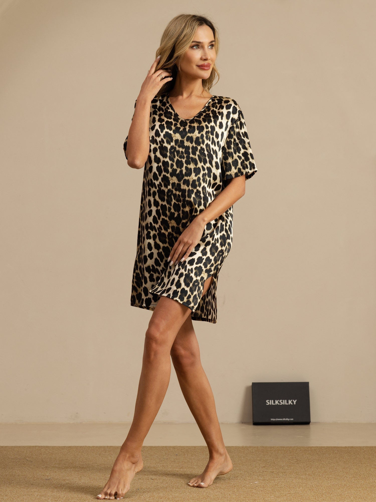 [Leopard] SilkSilky-DK Pure Silk Nightgown 006