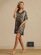 [Leopard] SilkSilky-DK Half Sleeve V Neck Natkjole 006