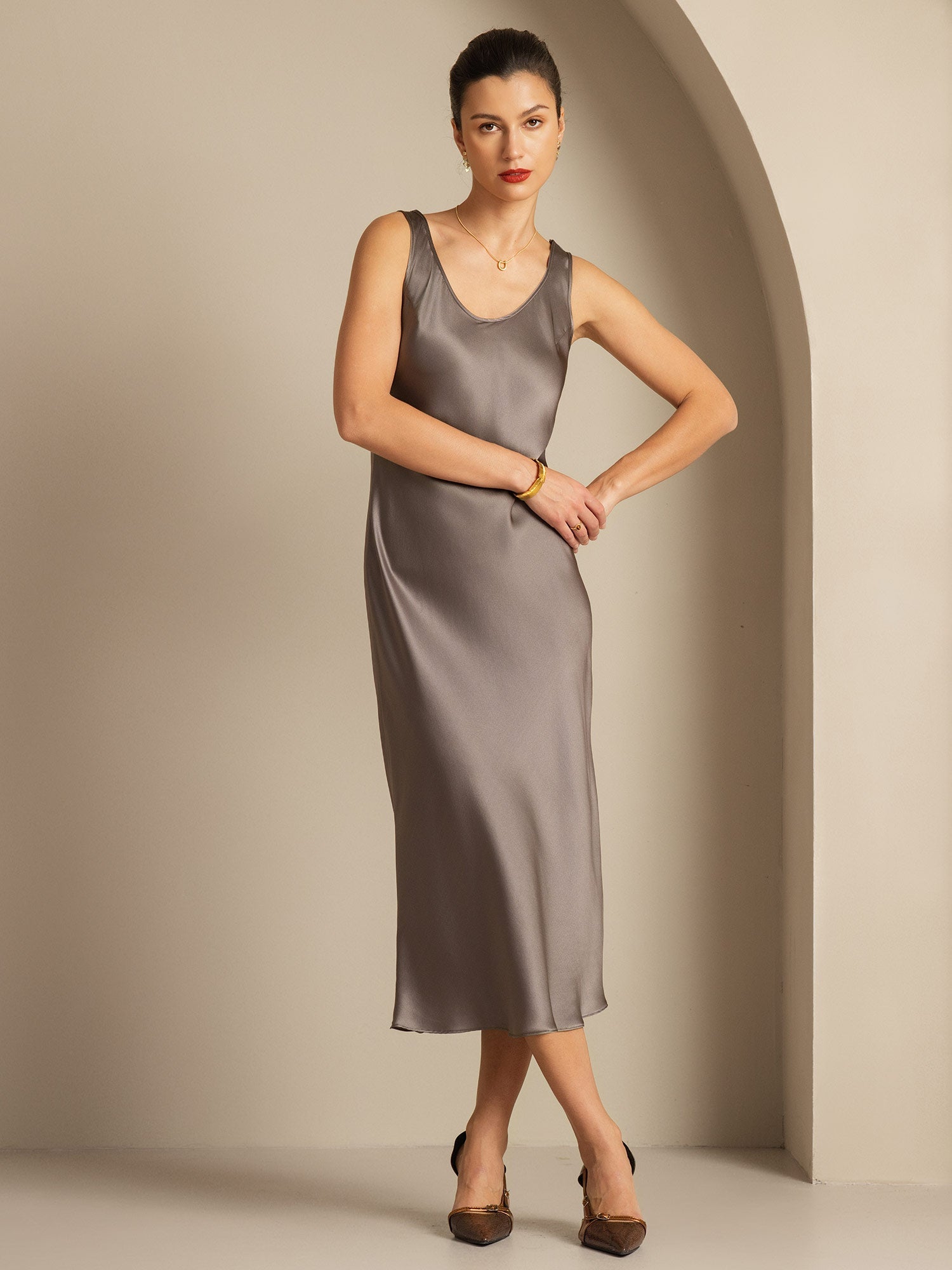 [Mørk Kaki] SilkSilky-DK Dress 003,
