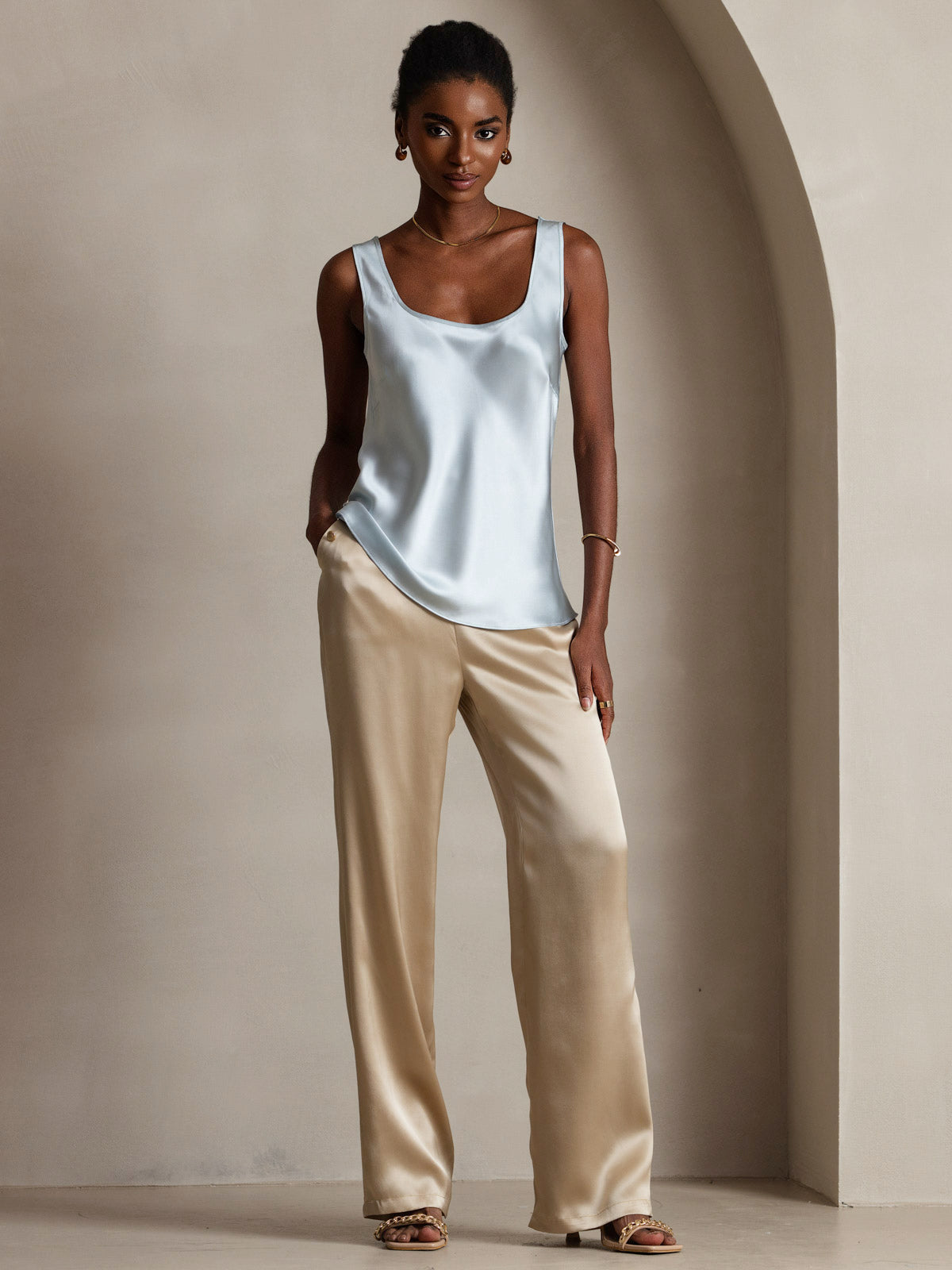 [Lyseblå] SilkSilky-DK 19Momme Silke Camisoles 001