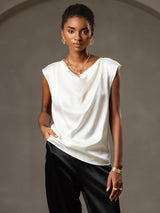 [Hvid] SilkSilky-DK Cap Sleeve Cowl Neck T-shirt til kvinder 004