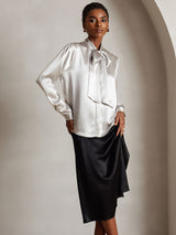 [Lysegrå] SilkSilky-DK Long Sleeve Tie Neck Damebluser 004