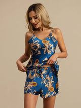 [Navy Drage] SilkSilky-DK Sleeveless V Neck Camisole Sæt 004