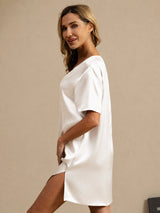 [Hvid] SilkSilky-DK Half Sleeve V Neck Natkjole 005