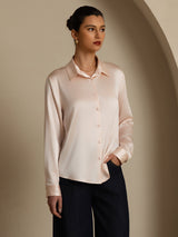[Lys Pink] SilkSilky-DK Long Sleeve Lapel Collar Dameskjorte 001