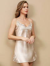 [Beige] SilkSilky-DK Sleeveless V Neck Natkjole 003