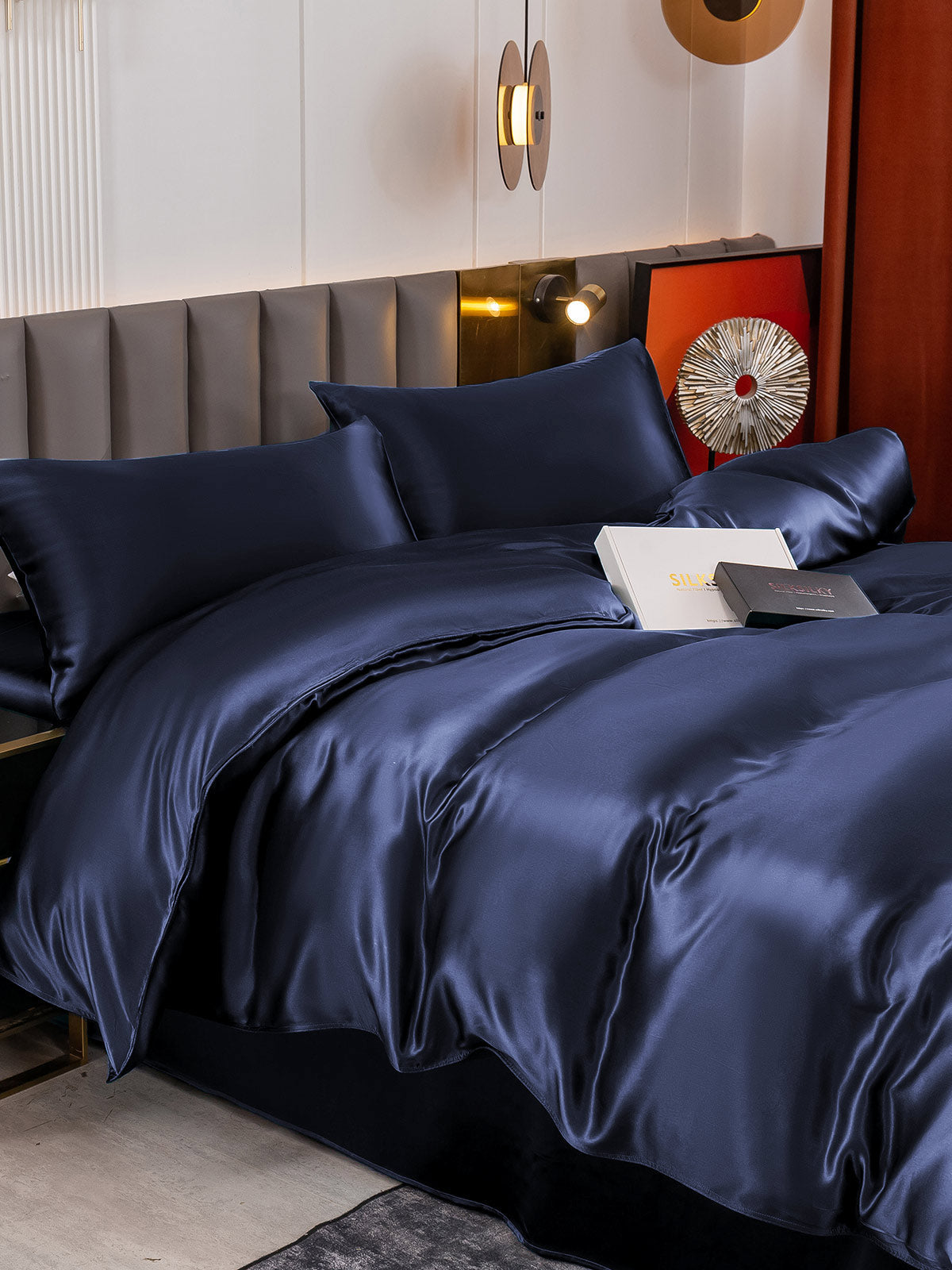 [Mørkeblå] SilkSilky-DK 19Momme Bedding Set 005