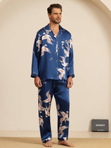 [Mørkeblå] SilkSilky-DK Long Sleeve Notch Collar Pyjamas til Mænd 003