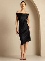 [Sort] SilkSilky-DK Sleeveless Cowl Neck Kjole 001