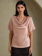 [Toscana] SilkSilky-DK Short Sleeve Cowl Neck Damebluser 003