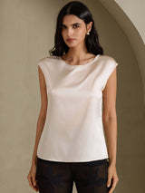 [Beige] SilkSilky-DK Cap Sleeve Round Neck T-shirt til kvinder 003