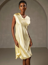 [Gul] SilkSilky-DK Cap Sleeve V Neck Natkjole 004
