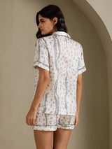 [Hvid Leopard] SilkSilky-DK Short Sleeve Notch Collar Dame Pyjamas 002