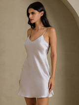 [Grå] SilkSilky-DK Sleeveless V Neck Natkjole 006