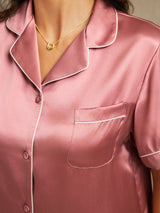 [Bleg Mauve] SilkSilky-DK Short Sleeve Lapel Collar Dame Pyjamas 005
