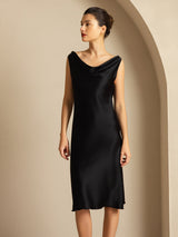 [Sort] SilkSilky-DK Sleeveless Cowl Neck Kjole 007