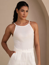 [Hvid] SilkSilky-DK Sleeveless Crew Neck Camisole Top 001