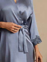[Lyseblå] SilkSilky-DK 3/4 Sleeve Dame Morgenkåbe 004