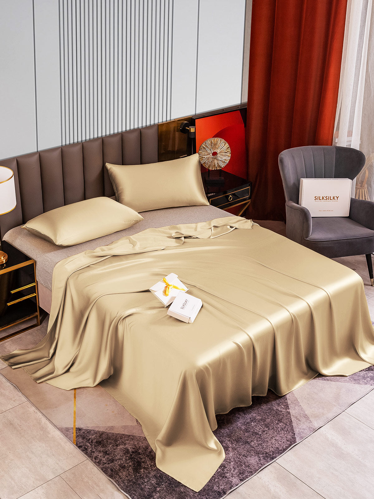 [Beige] SilkSilky-DK 22Momme Bedding Set 002