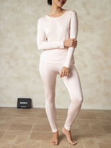 [Lys Pink] SilkSilky-DK Long Sleeve Round Neck Dame Lange Underbukser 004