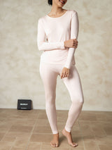 [Lys Pink] SilkSilky-DK Long Sleeve Round Neck Dame Lange Underbukser 004