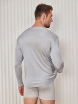 [Lysegrå] SilkSilky-DK Long Sleeve Round Neck Herre T-shirt 002