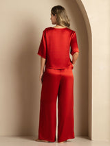 [Vin] SilkSilky-DK Halv ærme Rund Hals Dame Pyjamas 002