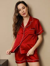 [Vin] SilkSilky-DK Kort ærme Notchkrage Dame Pyjamas 004