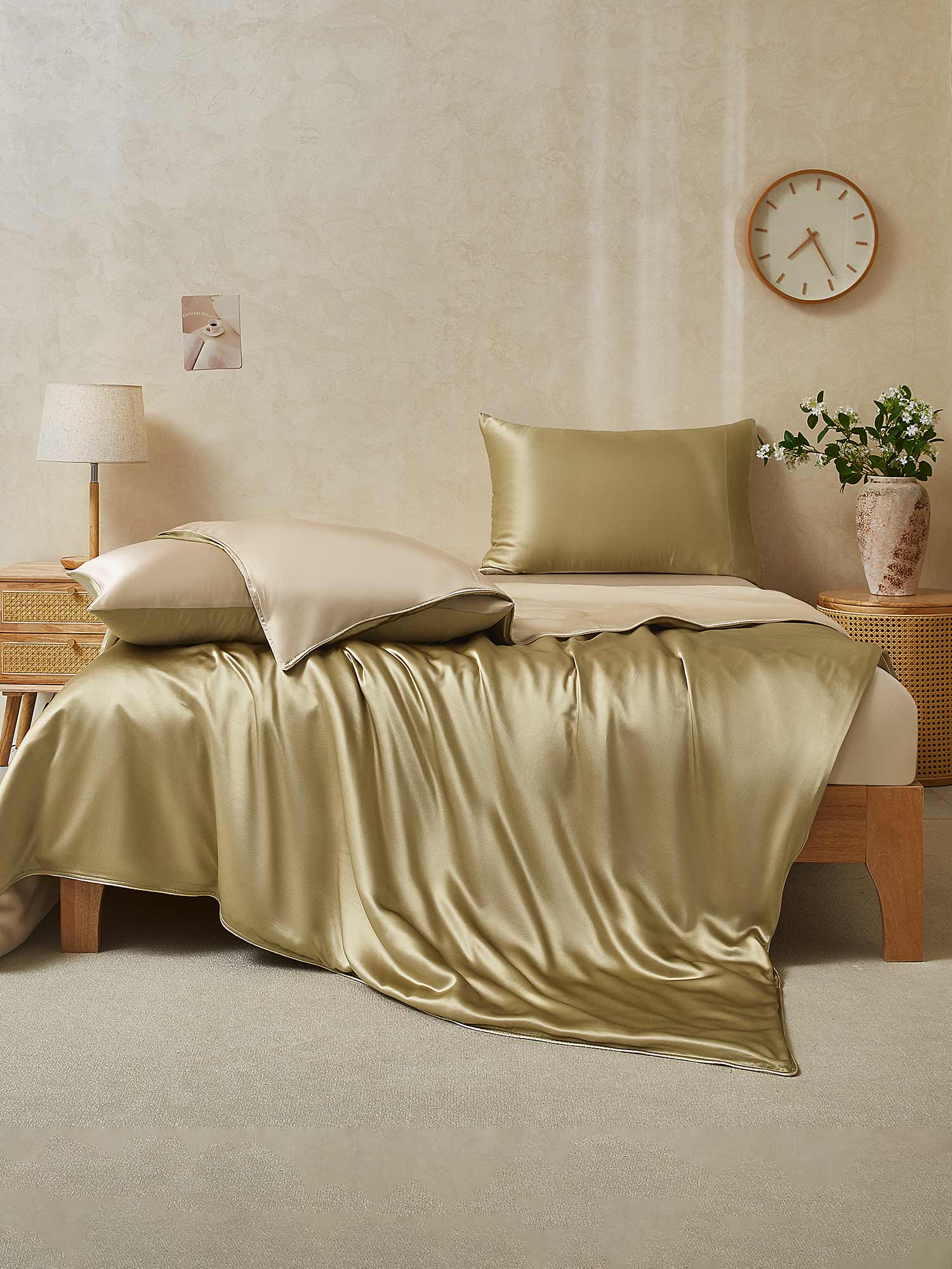 [Beige+Kaki] SilkSilky-DK 22Momme Bedding Set 002,