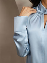 [Gråblå] SilkSilky-DK Long Sleeve Keyhole Neck Damebluser 004