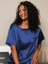 [Mørkeblå] SilkSilky-DK Short Sleeve Round Neck Dame Pyjamas 002