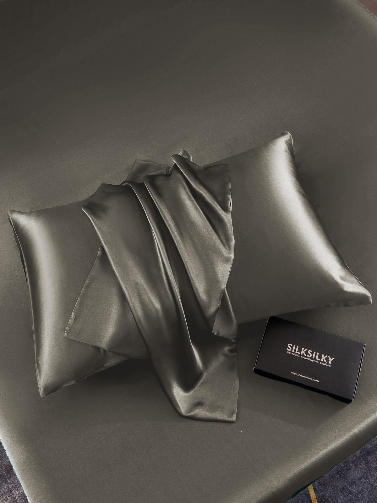 SilkSilky-DK-22Momme-Pure-Silk-Pillowcase-Mørkegrå-004