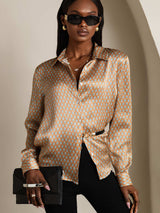 [Blomster] SilkSilky-DK Long Sleeve Lapel Collar Dameskjorte 003