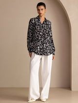[Sorte Stænk] SilkSilky-DK Long Sleeve Lapel Collar Bluse 005
