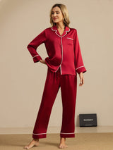 [Vin] SilkSilky-DK Langærmet Notchkrage Dame Pyjamas 001