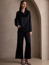 [Sort] SilkSilky-DK Long Sleeve Lapel Collar Dameskjorte 006