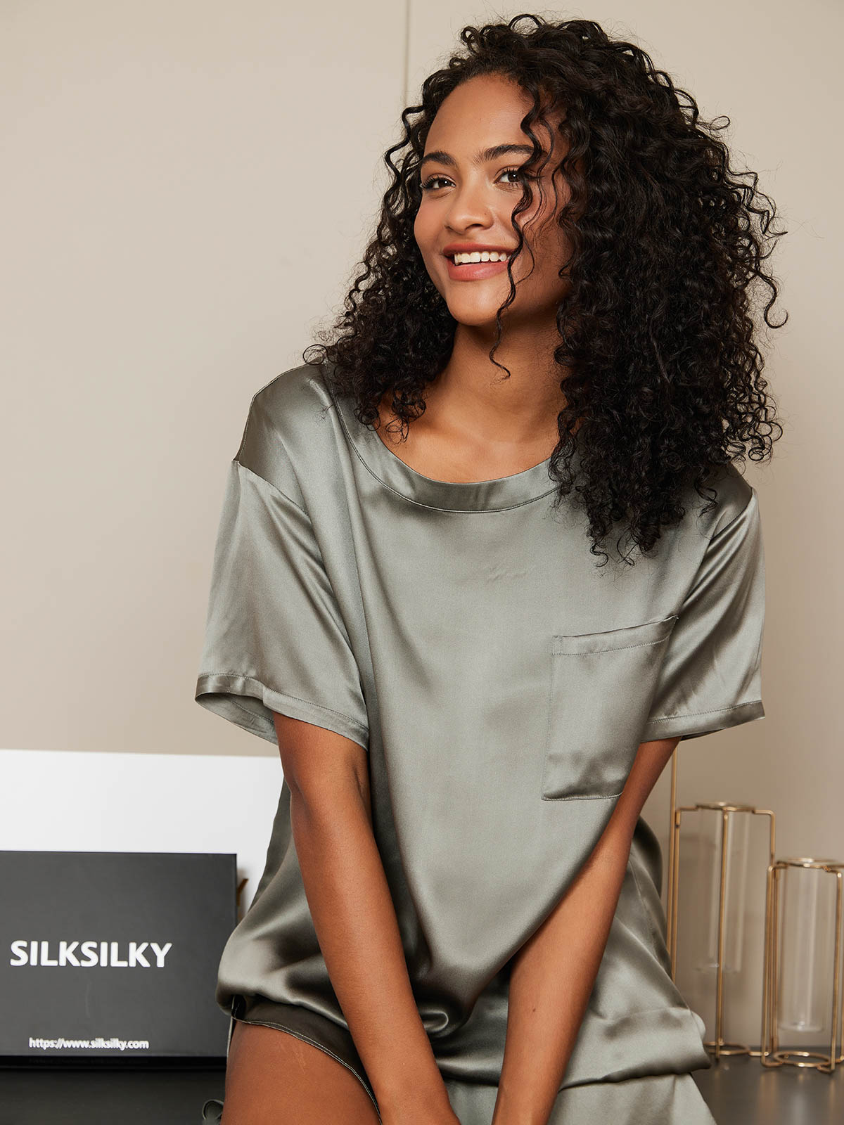 [Grågrøn] SilkSilky-DK Womens Pajamas 005