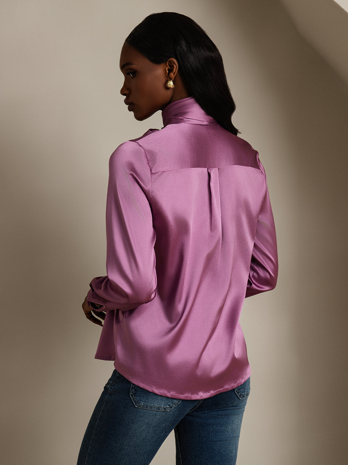 [Mørke Lilla] SilkSilky-DK 19Momme Silke Womens Shirt 002
