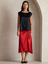 [Sort] SilkSilky-DK Cap Sleeve Round Neck T-shirt til kvinder 004