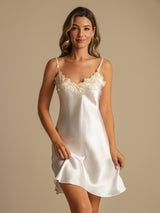 [Hvid] SilkSilky-DK Sleeveless V Neck Natkjole 001