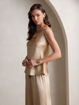 [Champagne] SilkSilky-DK Ærmeløs Firkantet Udskæring Camisole Sæt 007