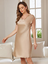 [Champagne] SilkSilky-DK Cap Sleeve V Neck Natkjole 004
