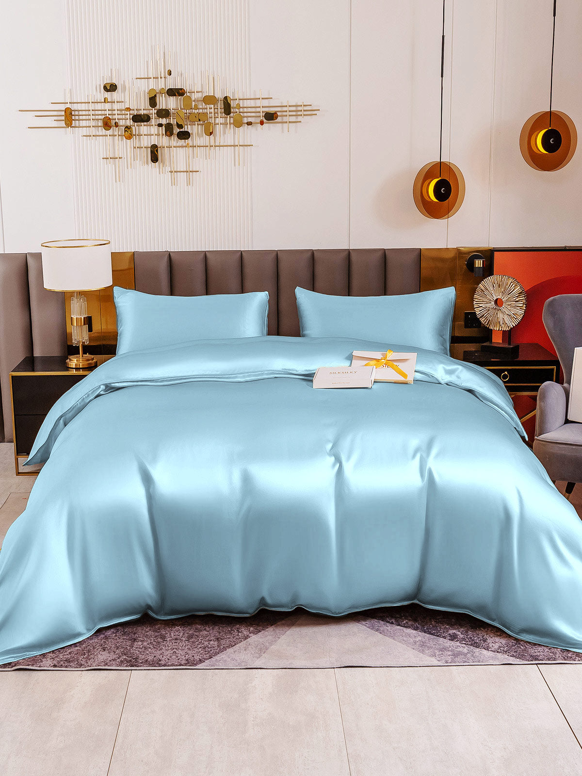 [Lyseblå] SilkSilky-DK 19Momme Bedding Set 002