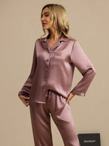 [Bleg Mauve] SilkSilky-DK Long Sleeve Lapel Collar Dame Pyjamas 004