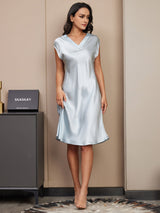 [Lyseblå] SilkSilky-DK Cap Sleeve V Neck Natkjole 004