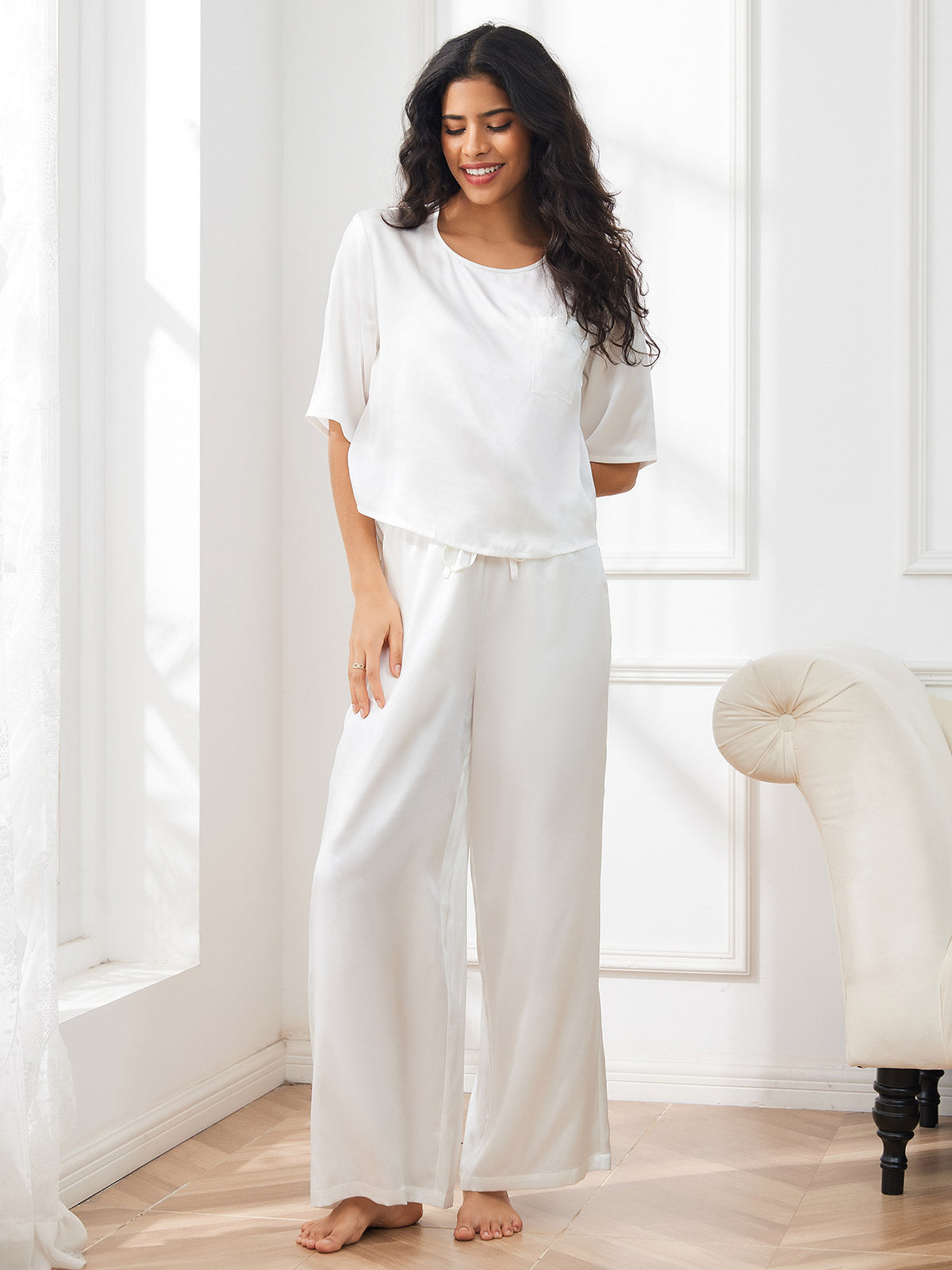 [Hvid] SilkSilky-DK Womens Pajamas 003