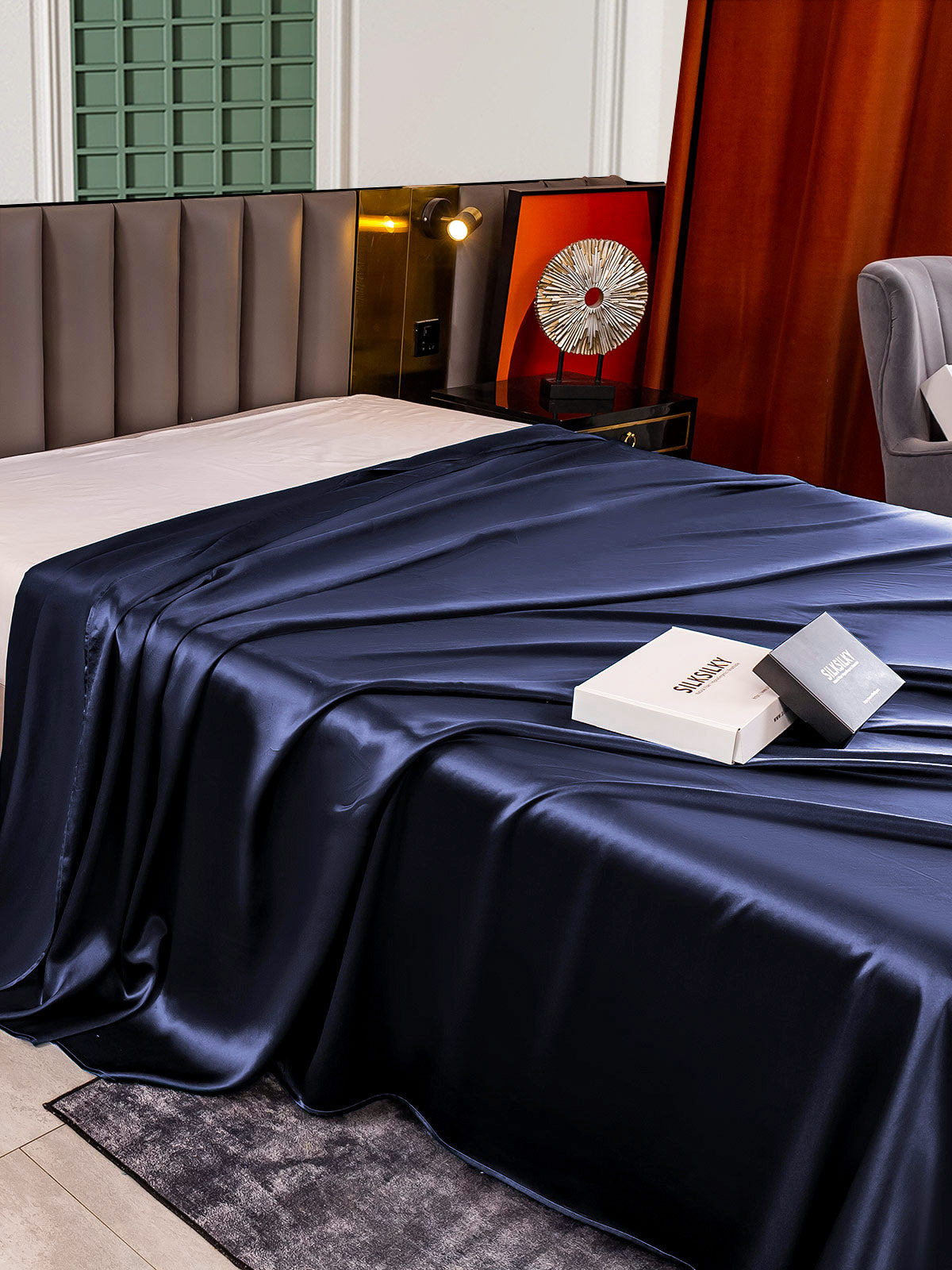 [Mørkeblå] SilkSilky-DK 25Momme Sheet 004