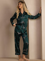 [Smaragd Zebra] SilkSilky-DK Long Sleeve Lapel Collar Dame Pyjamas 007