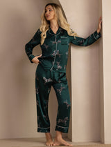 [Smaragd Zebra] SilkSilky-DK Long Sleeve Lapel Collar Dame Pyjamas 007
