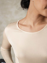 [Tan] SilkSilky-DK Long Sleeve Round Neck Dame Lange Underbukser 005